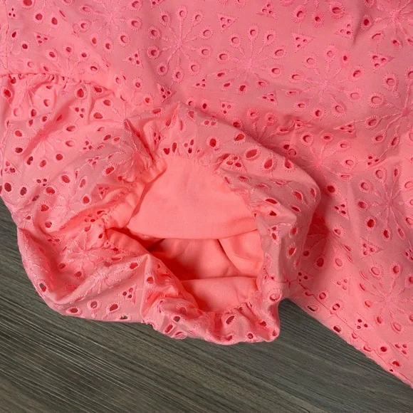 Lilly Pulitzer Shaila Top in Shellona Coral Neon Sunburst Eyelet. Size XS - Picture 8 of 9